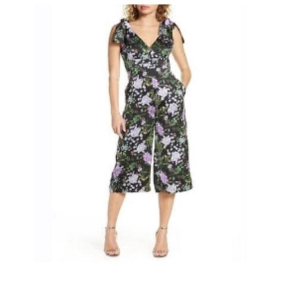 FOXIEDOX Anthropologie NWT $145 Wild Floral Boho Print Cropped Leg Jumpsuit Med - Picture 1 of 13